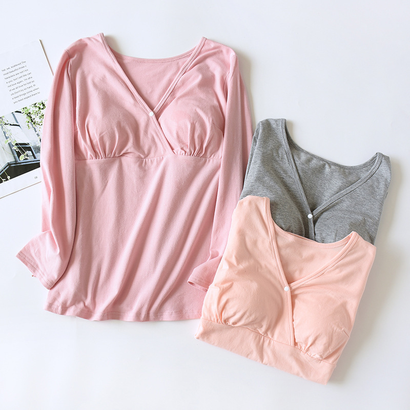 Cotton Thermal Underwear Women's Autumn Clothes Low Collar Thermal Top Pajamas with Chest Pad Home Clothes Goddess Clothes Autumn and Winter