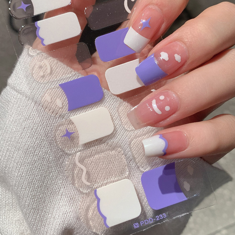 Self-Adhesive Nail Stickers French Style Smiley Face Heart Nail Stickers Full Set in Stock Pdd233