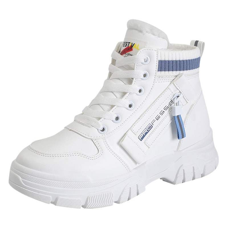 35-43 yards fleece-lined cotton shoes women's winter 2025 new high-top boots all-match students warm white shoes 3521