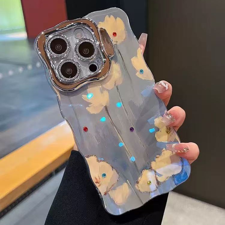 Arte ins fresco pintura al óleo flores apta para Apple 16ProMax/15 soporte de lente 14 funda para teléfono 13 mujer 16