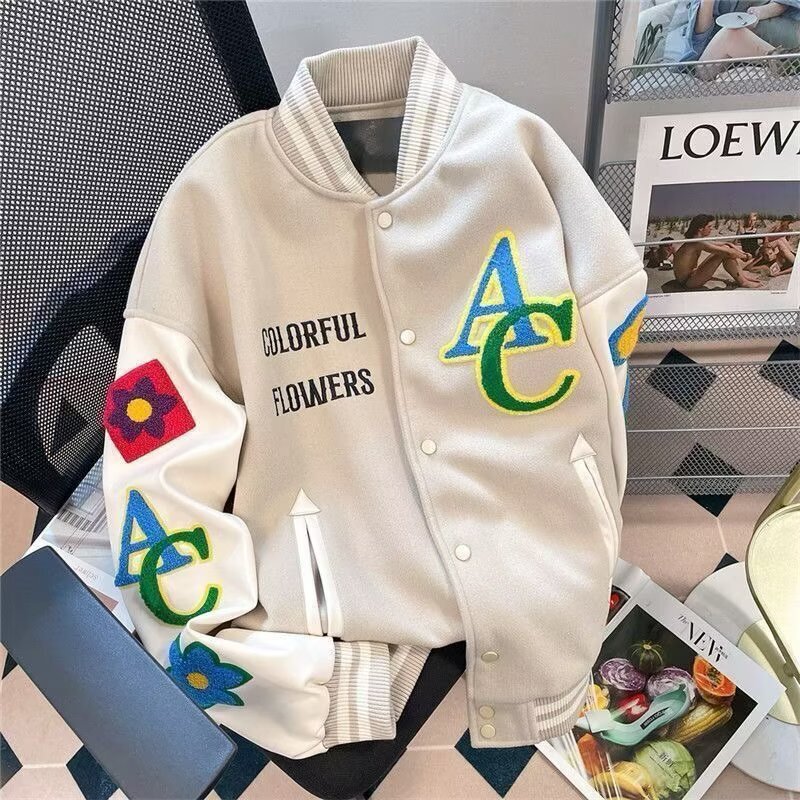 Trendy European and American Street Embroidered Bomber Jacket Winter Autumn Korean Version Loose Student Oversized Baseball Jacket