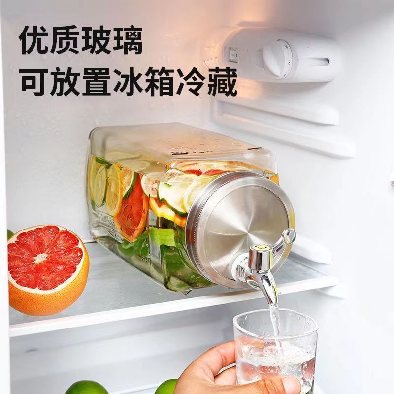 玻璃冷水壶带龙头家用大容量凉水壶果汁桶柠檬水容器放冰箱冷泡瓶|undefined