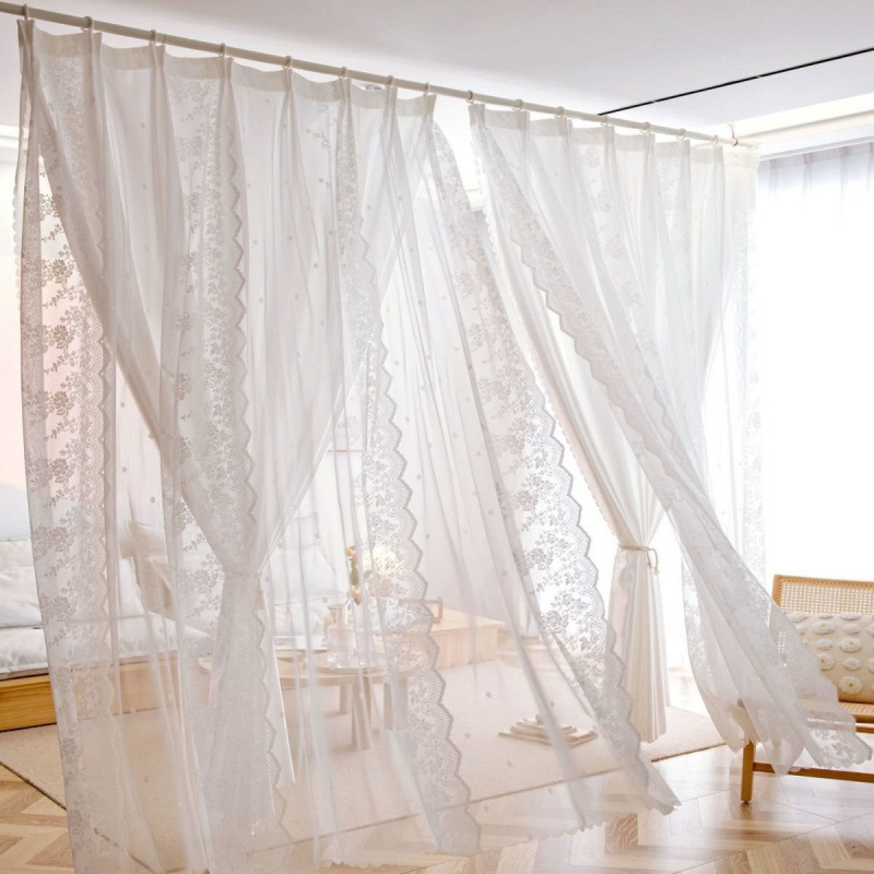 French-Style Lace Curtains Soft Decoration Bedroom Curtains Princess Style Dreamy Studio Double-Layer Light-Transmitting and Opaque