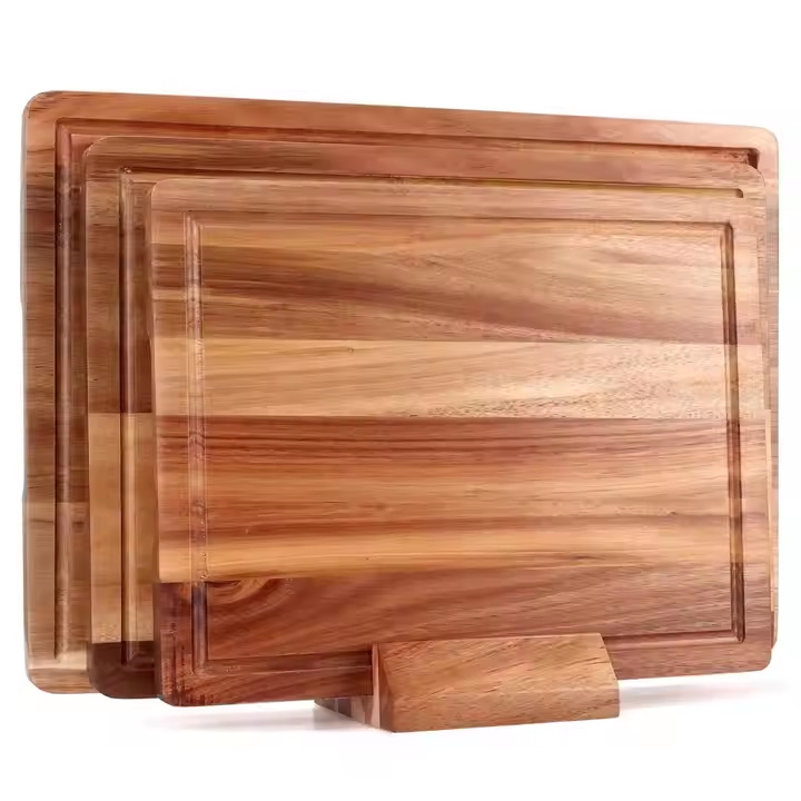 Amazon Acacia Juego de cuatro piezas de tabla de cortar de madera Venta caliente Tablero de cortar de doble cara Cocina doméstica Tablero de frutas Tablero de bocadillos Tablero de cortar
