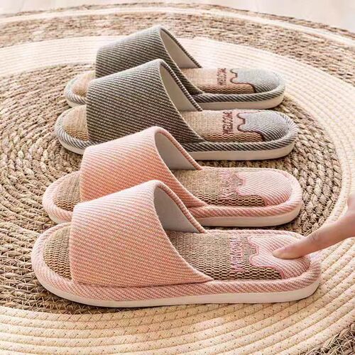 Spring and autumn home non-slip four-season slippers couples indoor linen and linen slippers guest hospitality cotton shoes