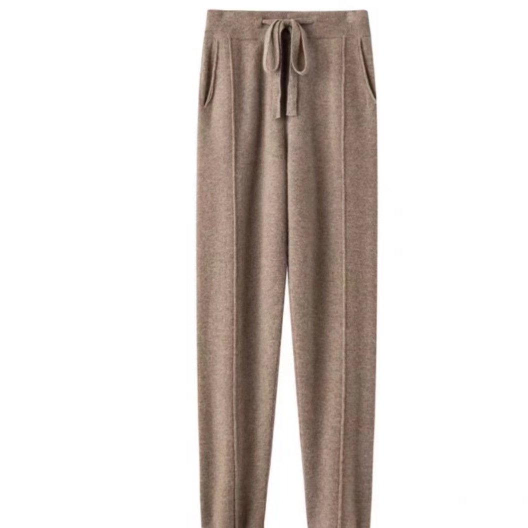 2024 새로운 100 울 미드 솔기 바지 여성용 포켓 레깅스 높은 허리 울 바지 캐주얼 바지 도매 세대