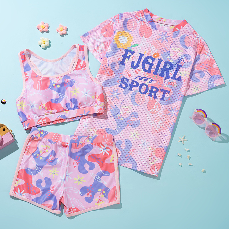 Children's Swimsuit Split Girls' Middle and Large Kidsren's Teenage Girls' Swimsuit Winter 2025 New Swimsuit and Swimming Trunks Set