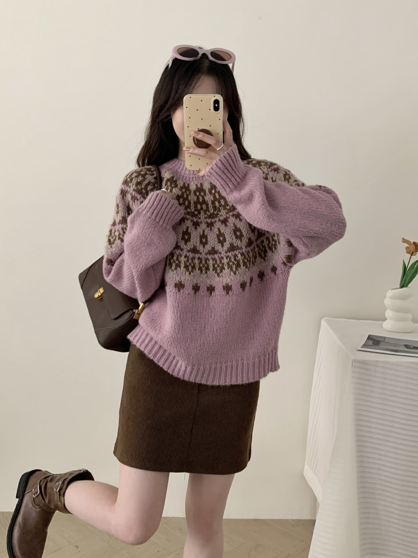 24 invierno Puyuan collar bk suave dulce camisa coreana de punto de cuello redondo vestido de primavera nuevo image 3