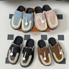 高配版~毛毛包头半拖鞋穆勒鞋25秋冬季新款牛翻皮羊羔毛拼接女鞋