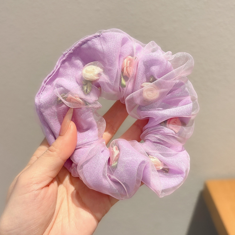 韩系春夏蝴蝶结大肠发圈女款蕾丝碎花头绳粉色方巾大号发饰|undefined