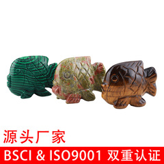 メーカーの卸売り玉の置物のオウムの家の彫刻の置物の新しいアイデアのピンクの水晶の金竜の魚の置物