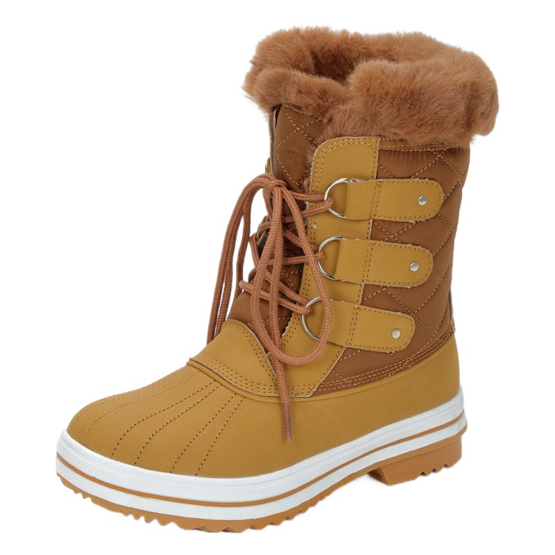 Botas de nieve de talla grande transfronteriza estilo europeo y americano botas de algodón de lana plana para mujer fábrica al por mayor entrega de una pieza