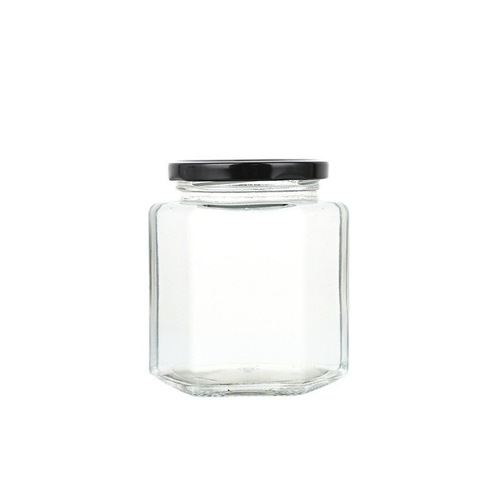 Honey bottle hexagonal glass with lid food jam dispensing bottle chili sauce bottle honey lemon paste hexagonal bottle