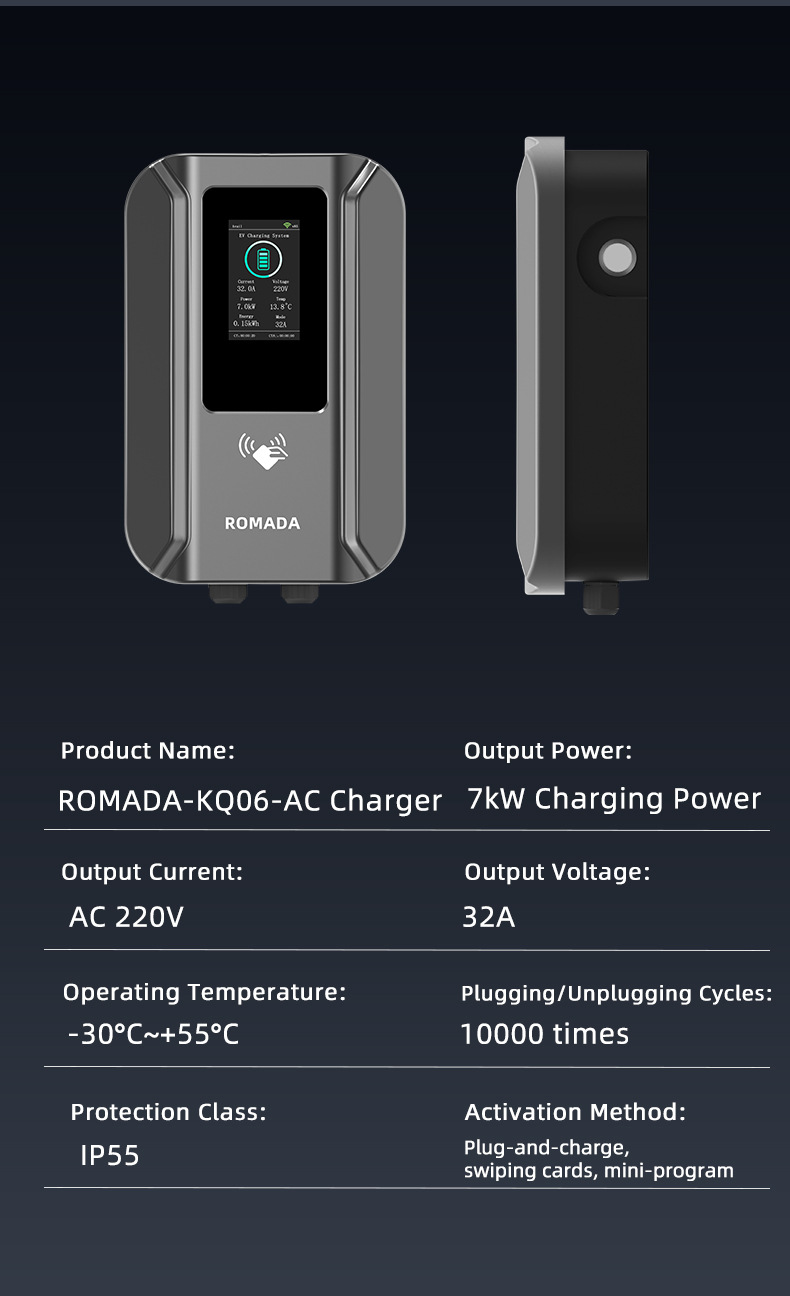 New energy home AC slow charging wall-mounted column-type charging station 7KW/11KW/22KW European standard Type2 cross-border