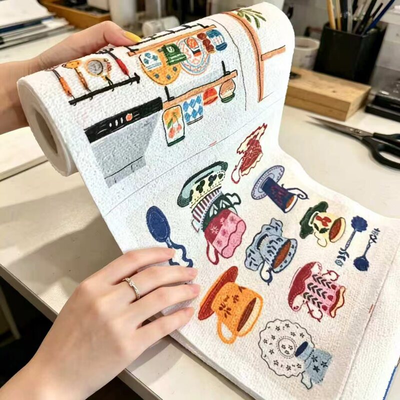 Disposable Tear-Off Cleaning Cloth for Kitchen, Printed Tear-Off Cloth for Dishwashing, Dual-Use for Dry and Wet, Convenient Tear-Off Cloth for Lazy People