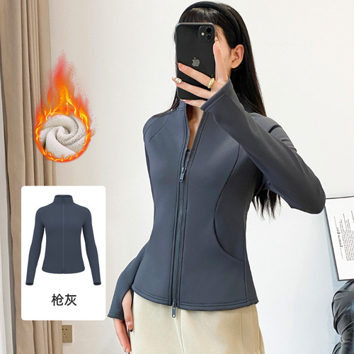 Yoga jacket for spring women, sporty slimming one-piece, padded, extra thick, double zipper, versatile, windproof and warm top