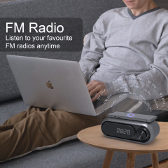 2024跨境藍牙音箱私模無線充藍牙音箱LED時鐘鬧鐘音響無線充電器