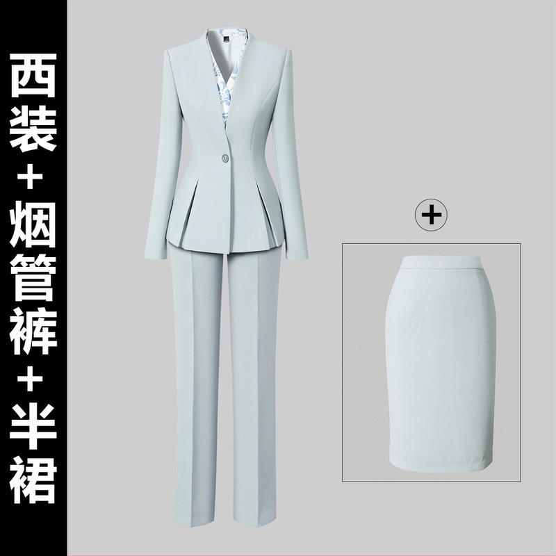 西装套装女秋季职业气质时尚酒店前台工装金店售楼部美容院工作服|undefined