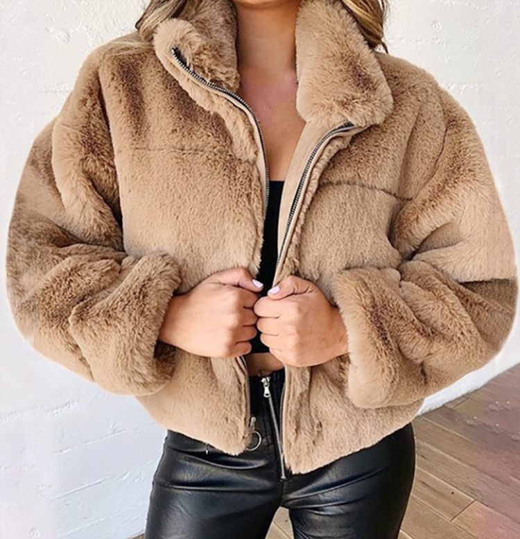 Women's Clothing autumn and winter rabbit fur fur zipper cardigan plush warm jacket_voghion.com
