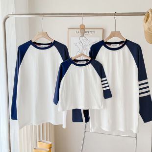 2025 New Kid Dress Base Shirt for Boys and Girls Children Korean-style Raglan Sleeve Bar All-match T-shirt Trendy Kid Dress