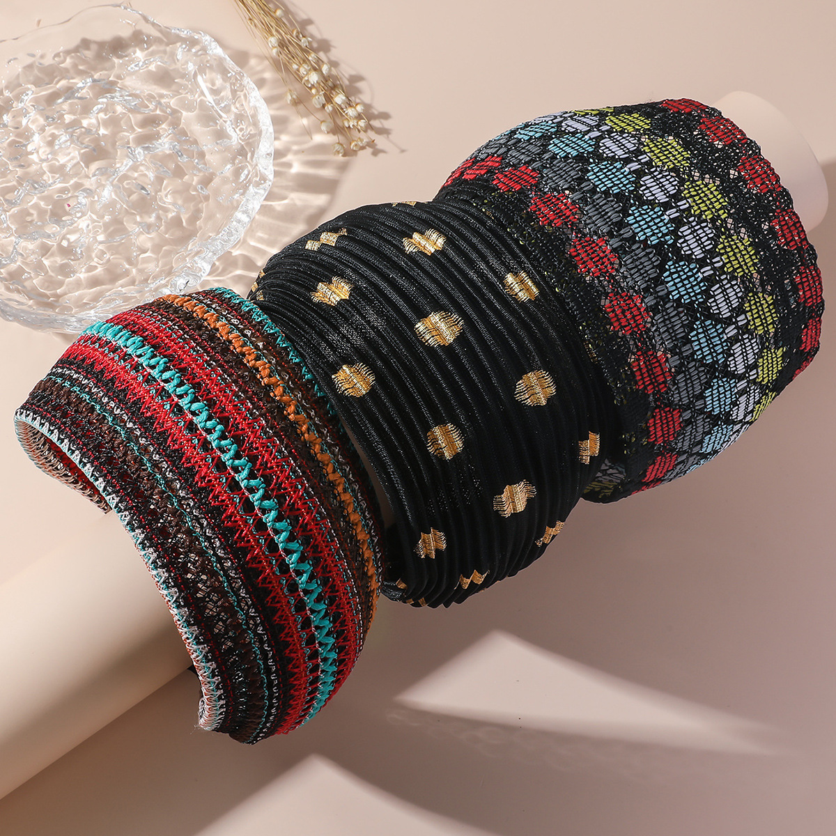 Transfronterizos nuevos bordes anchos banda de cabello coreana hilo de malla cubierta cabello blanco botón de cabeza de moda de verano cara pequeña banda de cabello al por mayor