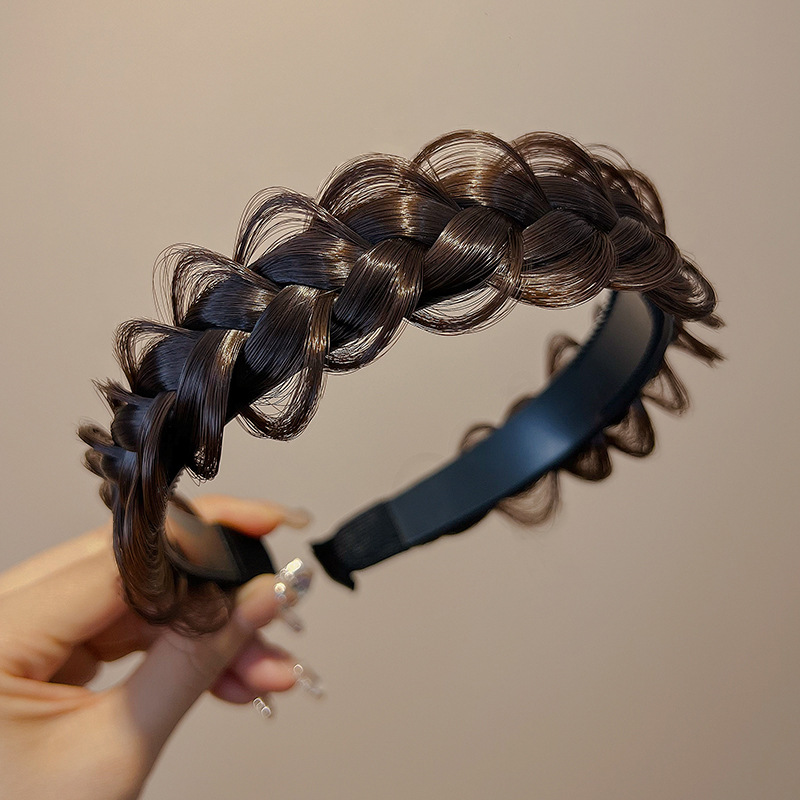 Banda de pelo accesorios para el cabello al por mayor Twist trenza peluca banda de pelo femenino Red roja hecha a mano Fishbone trenza banda de pelo de alta Cráneo tocado superior