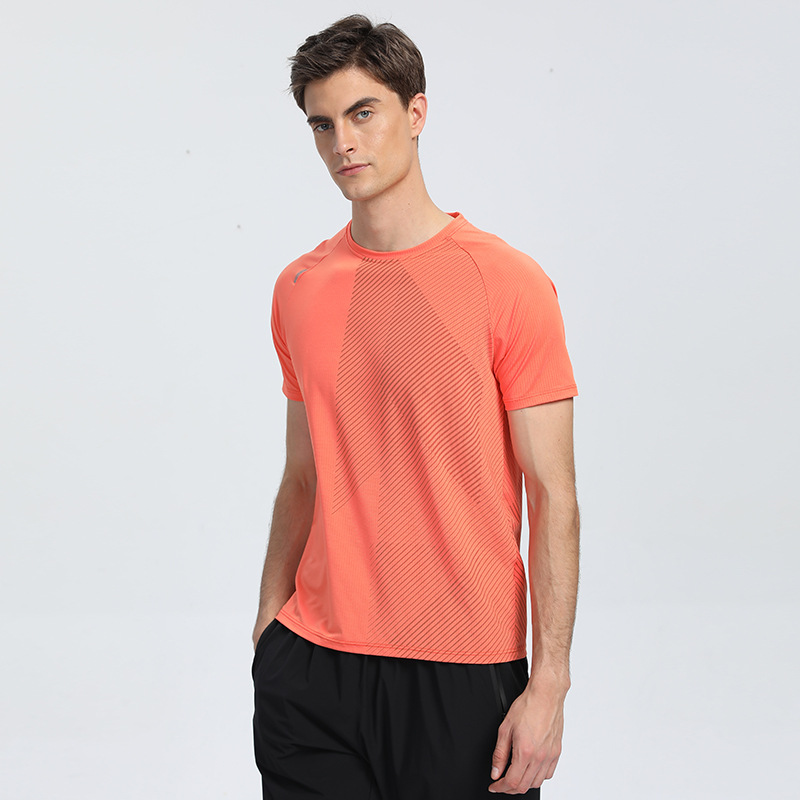 Deportes de los hombres de verano casual ropa de secado rápido de hielo de la manga corta ligero transpirable corriendo suelta fácil de secar camiseta en stock impreso B