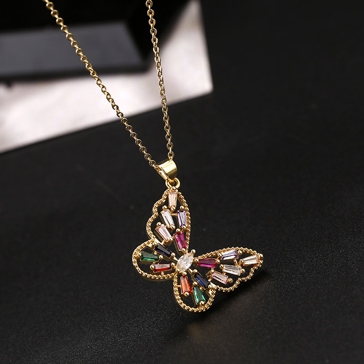 Lady Butterfly Copper Inlay Zircon Pendant Necklace 1 Piece