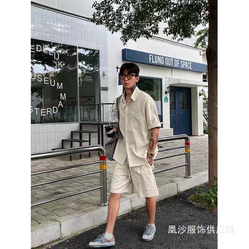 Old Money Style Textured Linen Short-Sleeved Shirt Men's Casual Versatile Summer Handsome High-End Shirt Men's Huangsha