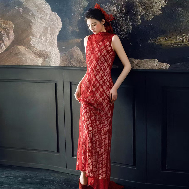 New Chinese-Style Engagement Dress, Qipao, Bride's Toast Dress, High-End Sleeveless Red 2026 New Model Wedding Dress for Spring New Chinese-Style Engagement Dress, Qipao, Bride's Toast Dress, High-End Sleeveless Red 2026 New Model Wedding Dress for Spring