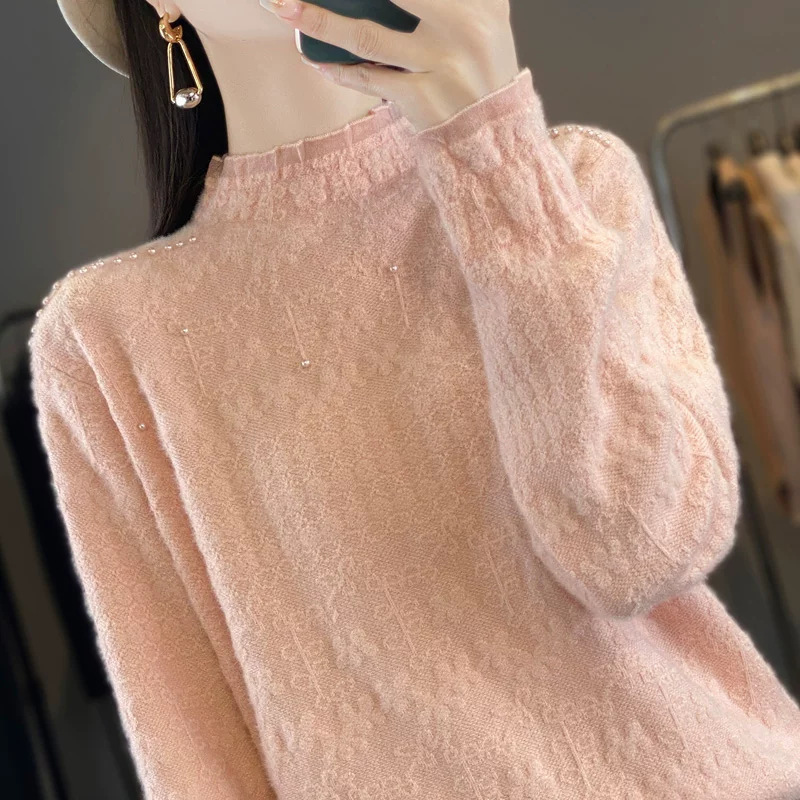 Women's half-turtleneck lace base layer top, autumn/winter 2026 new style, popular thickened top, plus-size women's knit sweater Women's half-turtleneck lace base layer top, autumn/winter 2026 new style, popular thickened top, plus-size women's knit sweater