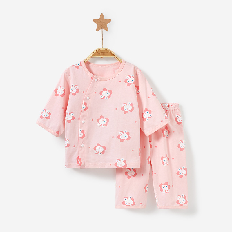 Bebé traje de verano de algodón para niños de media manga delgada traje de dos piezas para niños y niñas ropa de verano sin hueso ropa de bebé