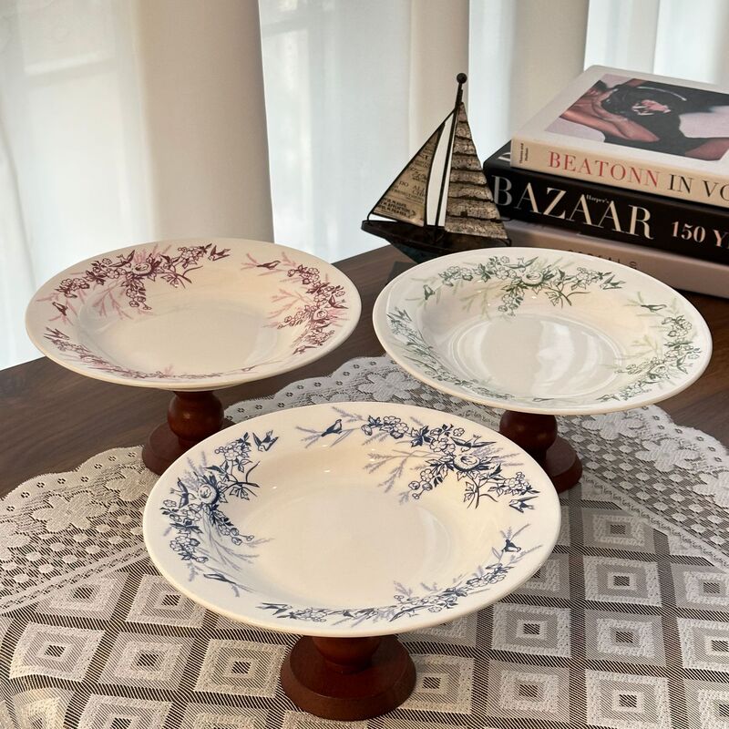 Desktop Fruit Plate, Small Exquisite Coffee Table, Tea Shop Tea Tray, Chinese Ceramic Tall Plate, Afternoon Tea Snack Plate, Fruit Plate