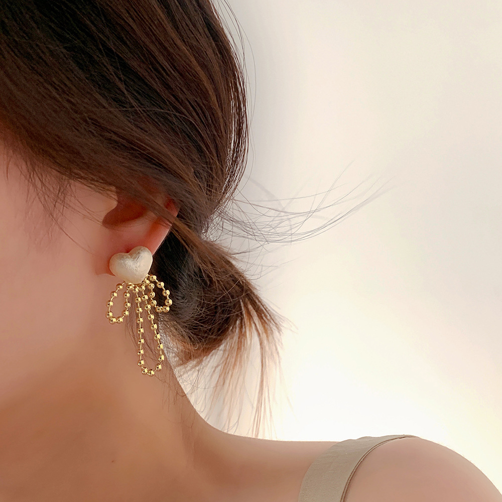 1 Pair Fashion Heart Shape Metal Pearl Plating Womenu0027S Drop Earrings