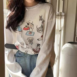 2026韩版卡通动物印花袖口字母刺绣长袖防晒T恤女