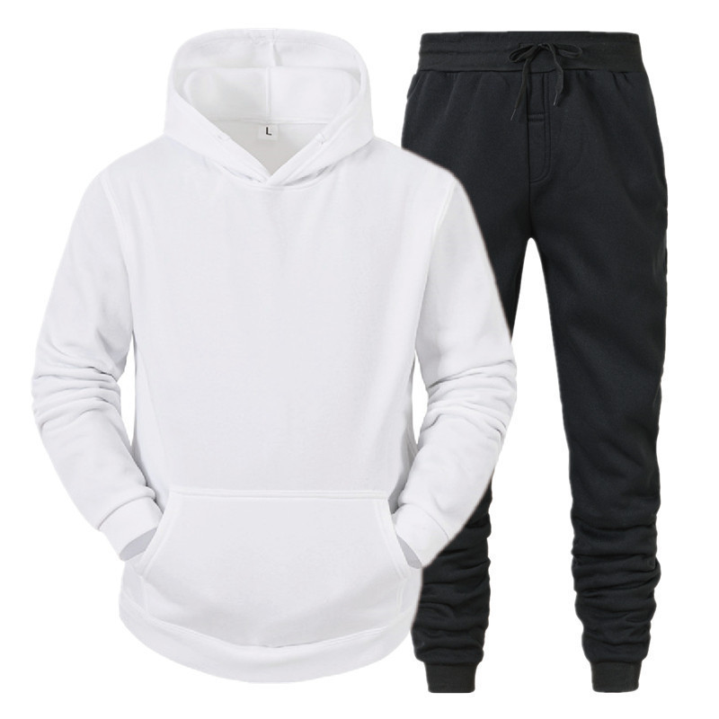 Gerade Hoodie Glatte Platte Einfarbig Pullover Sport 2 Stück Set Herbst und Winter Fleece_voghion.com