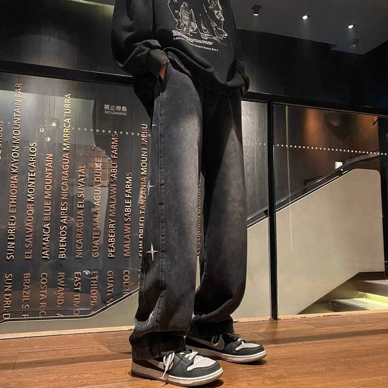 男性hiphopアメリカのレトロな星のジーパンの男性の秋冬の2024の新型のゆったりしているストレートなズボンのファッションのブランドの男性|undefined