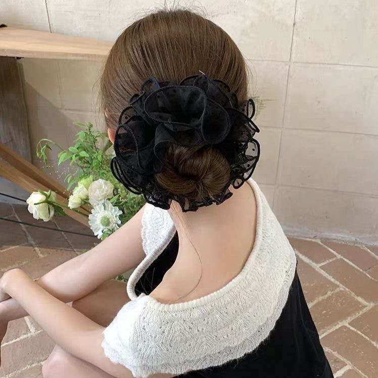 Elastico per capelli floreale in rete con volant stile coreano_voghion.com