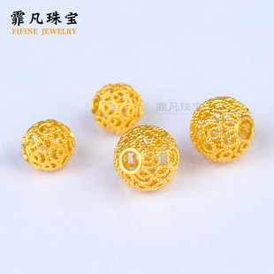 18K Gold Hemp Flower Hydrangea Lace Ball Round Beads Separated by Beads Handmade Ancient Gold Jewelry DIY Bracelet Braided Rope Beading Accessories