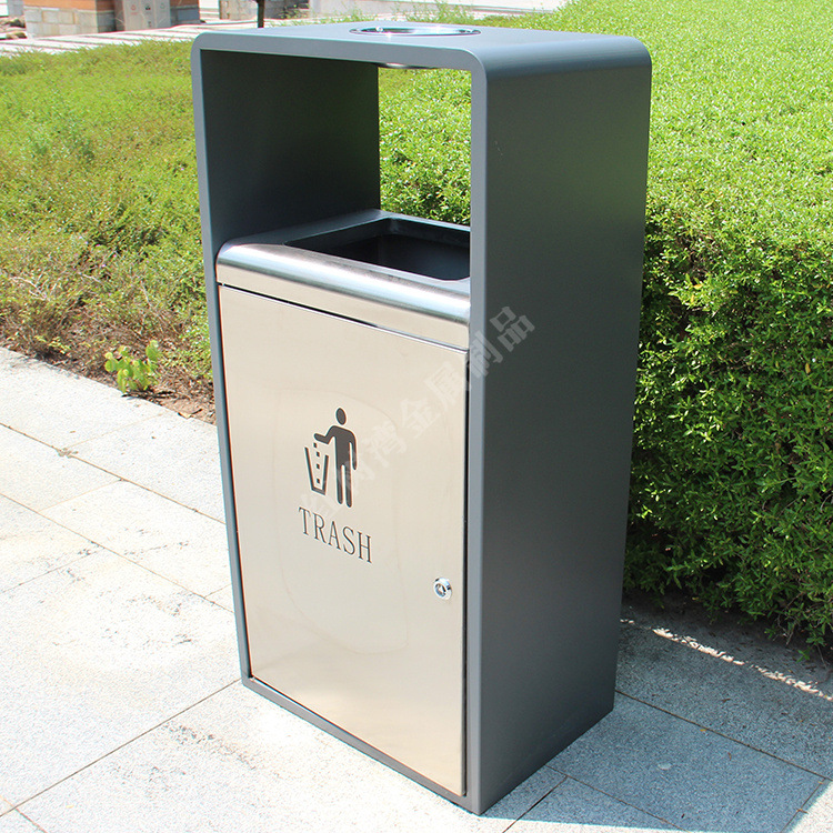 户外城市公共环卫单筒小区广场方形不锈钢垃圾桶喷塑金属果皮箱