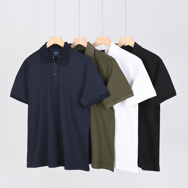 2025 Summer New Men's Lapel Short-sleeved T-shirt Heavy-weight Paris Cotton Solid Color Top Business Casual Polo Shirt