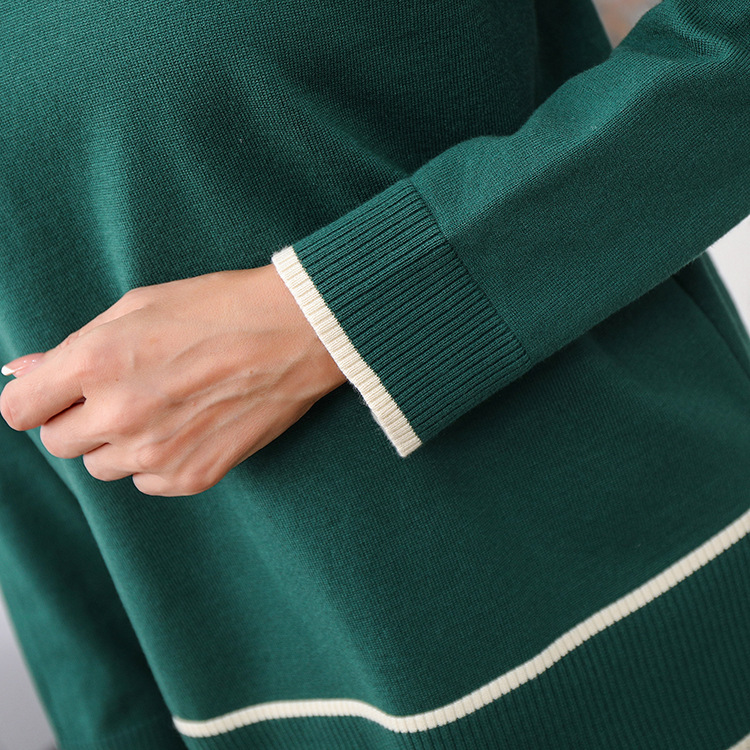 Abbigliamento donna nuova moda autunno e inverno abiti scollo a U manica lunga maglione lavorato a maglia spaccato vita alta pantaloni gamba larga due pezzi_voghion.com