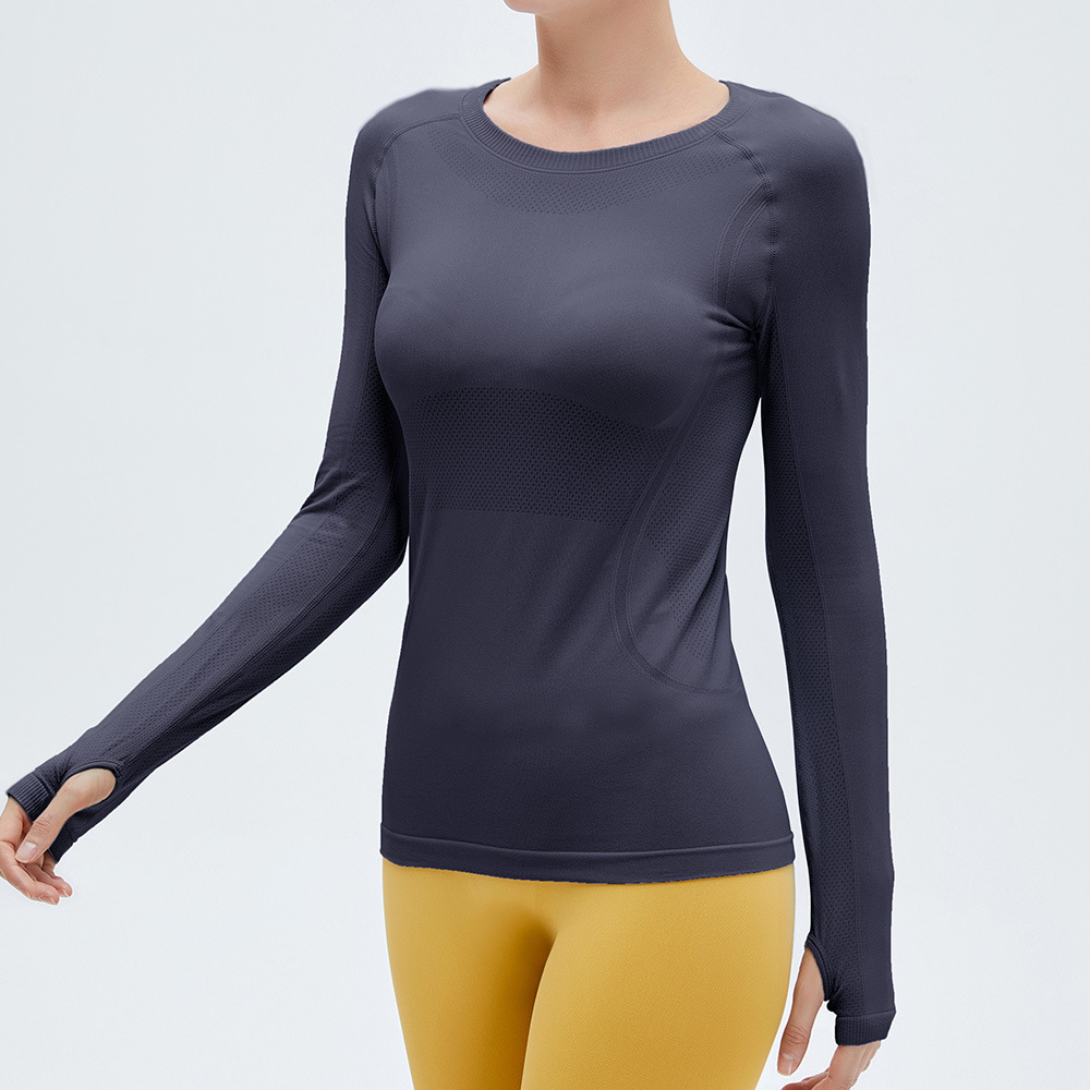 Amazon versátil clásico cuello redondo ropa de yoga running Sportswear manga larga apretado simple fitness top