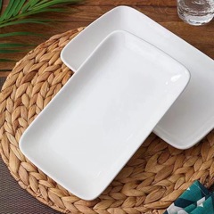 Hotel white towel plate rice roll plate steamed fish plate ceramic plate rectangular restaurant barbecue plate cold dish plate wholesale