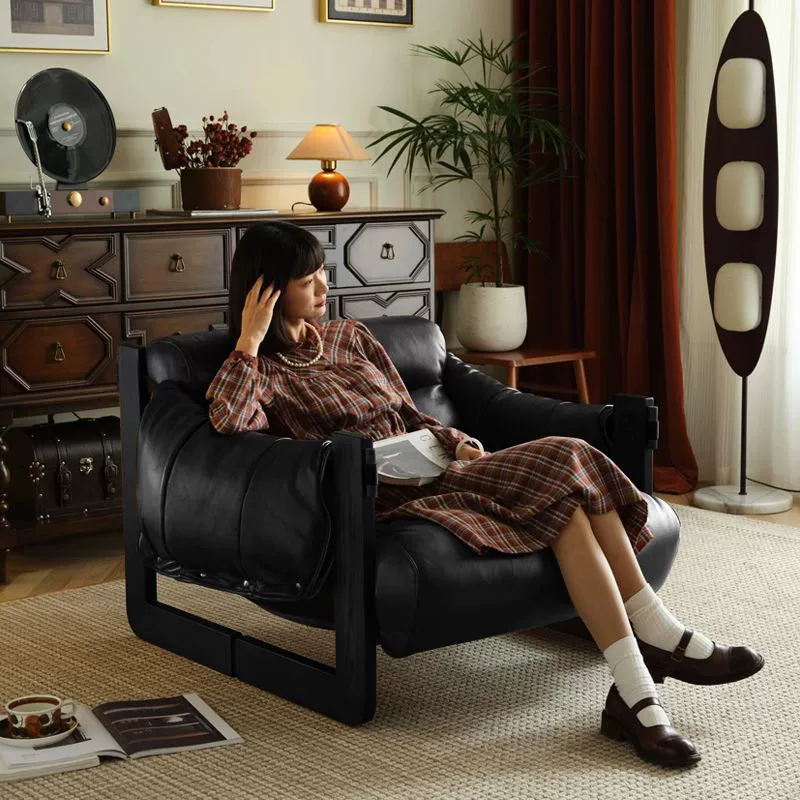 Повседневный ленивый диван, одиночный масляный восковой кожаный ретро домашний дизайнерский джерси, легкий роскошный диван, кресло для гостиной