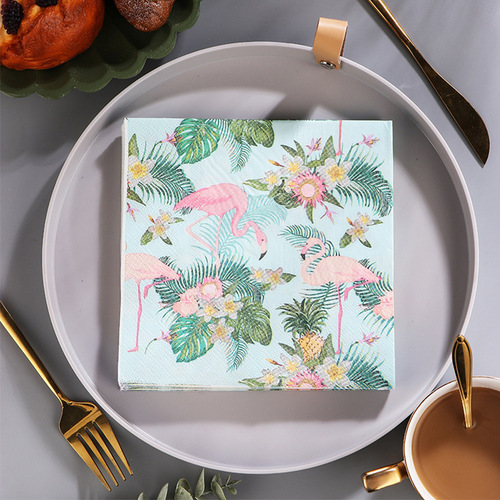 Factory new color flamingo printed napkin facial tissue handkerchief paper cartoon pure wood pulp paper towel