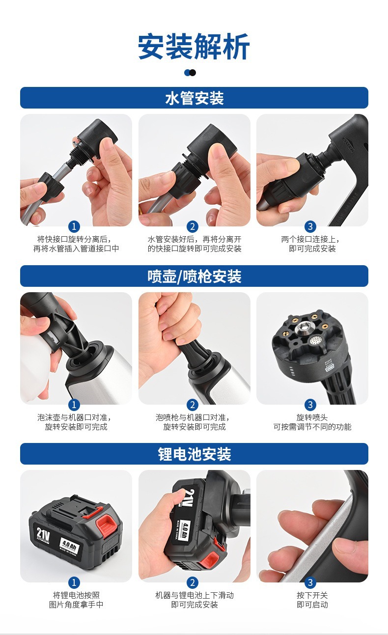 Wireless high-pressure car wash water gun 24v lithium battery car wash water gun portable lithium battery wireless car wash machine