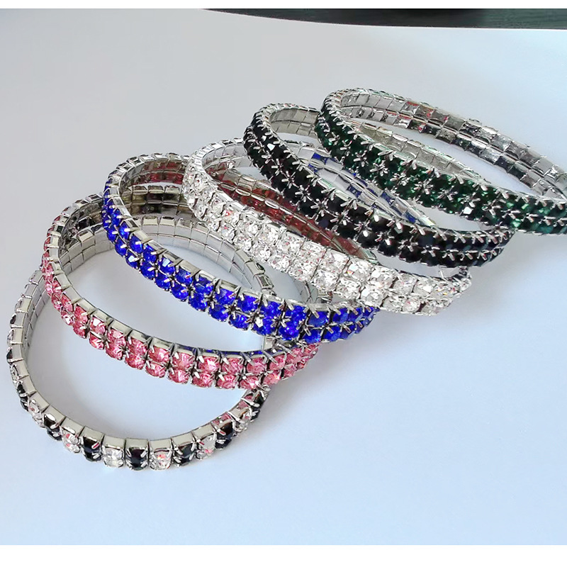Rhinestone Bracelet Stretch Bridal Bracelet Korean Double Row Flash Diamond Stretch Crystal Bracelet Factory Outlet