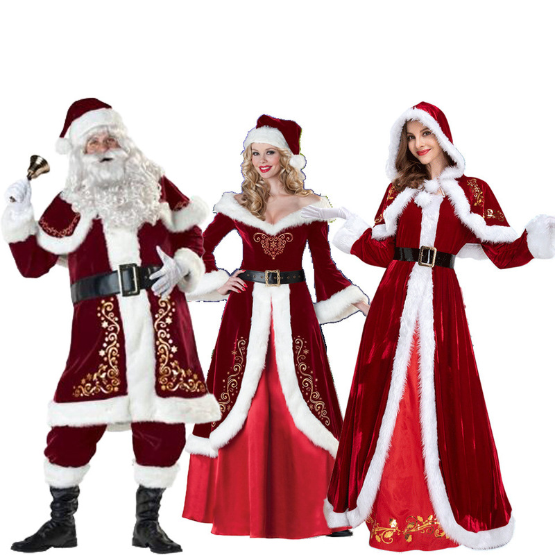 Cross-Border Santa Claus Costumes, Christmas Costumes, Men's and Women's Stage Costumes, Spot Wholesale, Europe and America