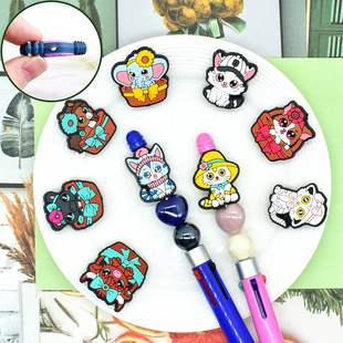 Factory direct cute cat series DIY beaded scorched beads accessories PVC soft rubber removable beaded pen decoration
